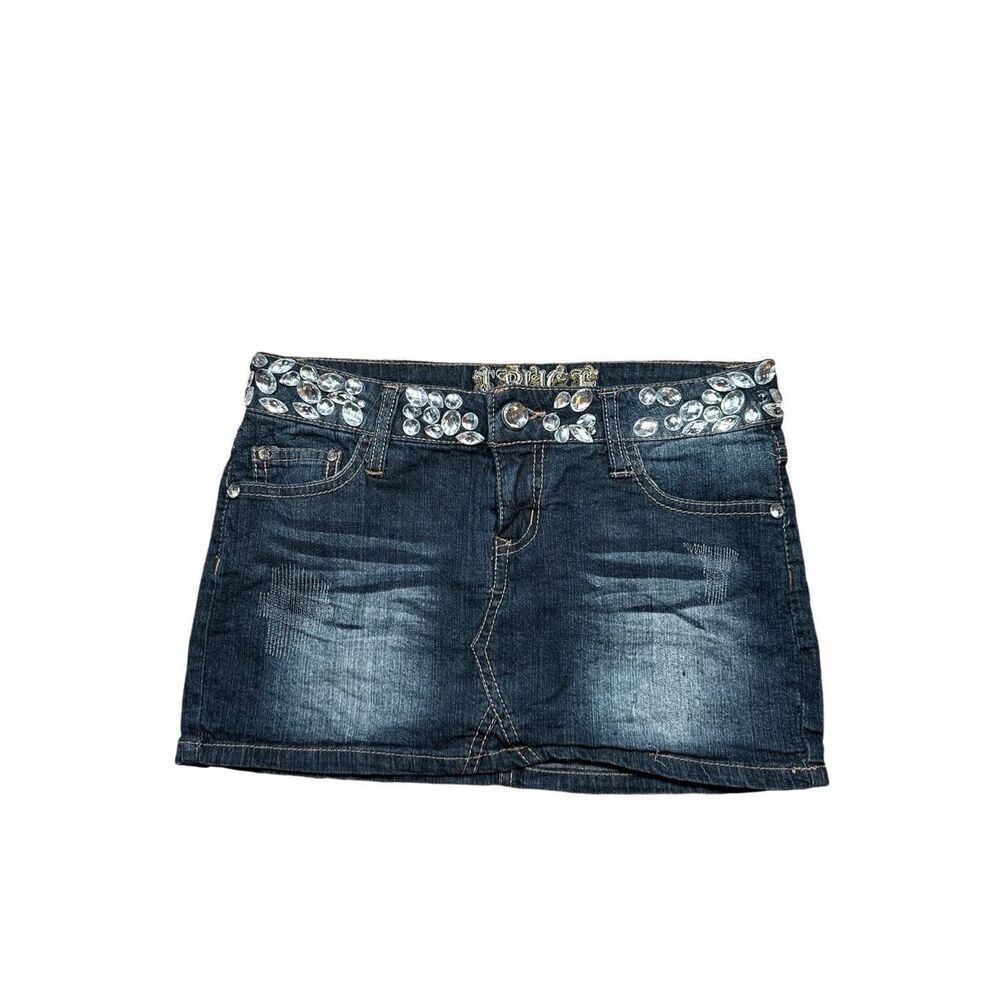 vintage y2k truce mirco mini jean denim skirt rhinestone bejeweled waist size 2